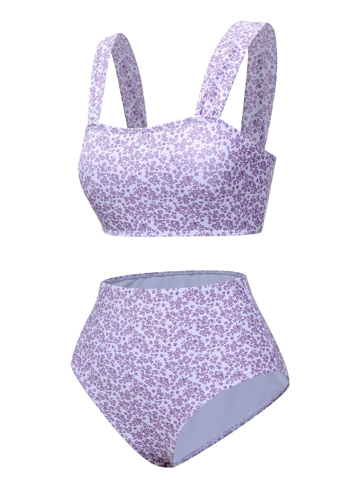 Lavender 1950s Floral Wide Strap Swimsuit - Image 2
