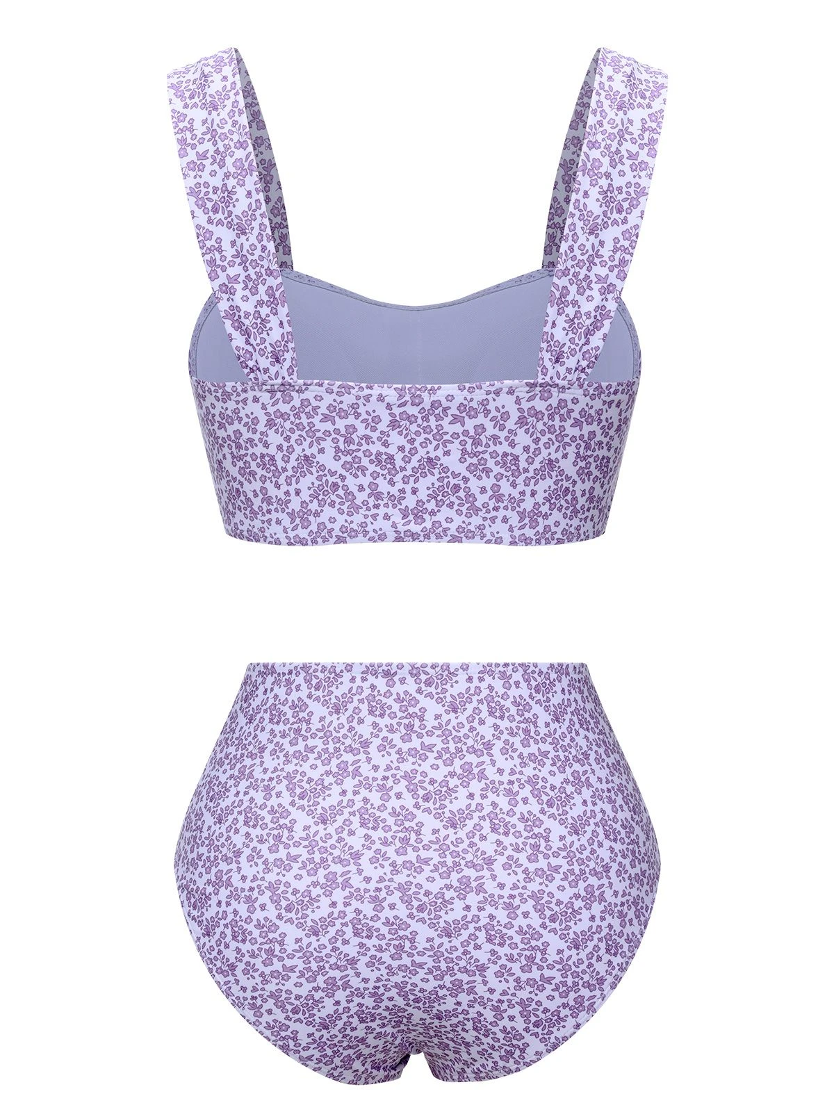 Lavender 1950s Floral Wide Strap Swimsuit - Image 3