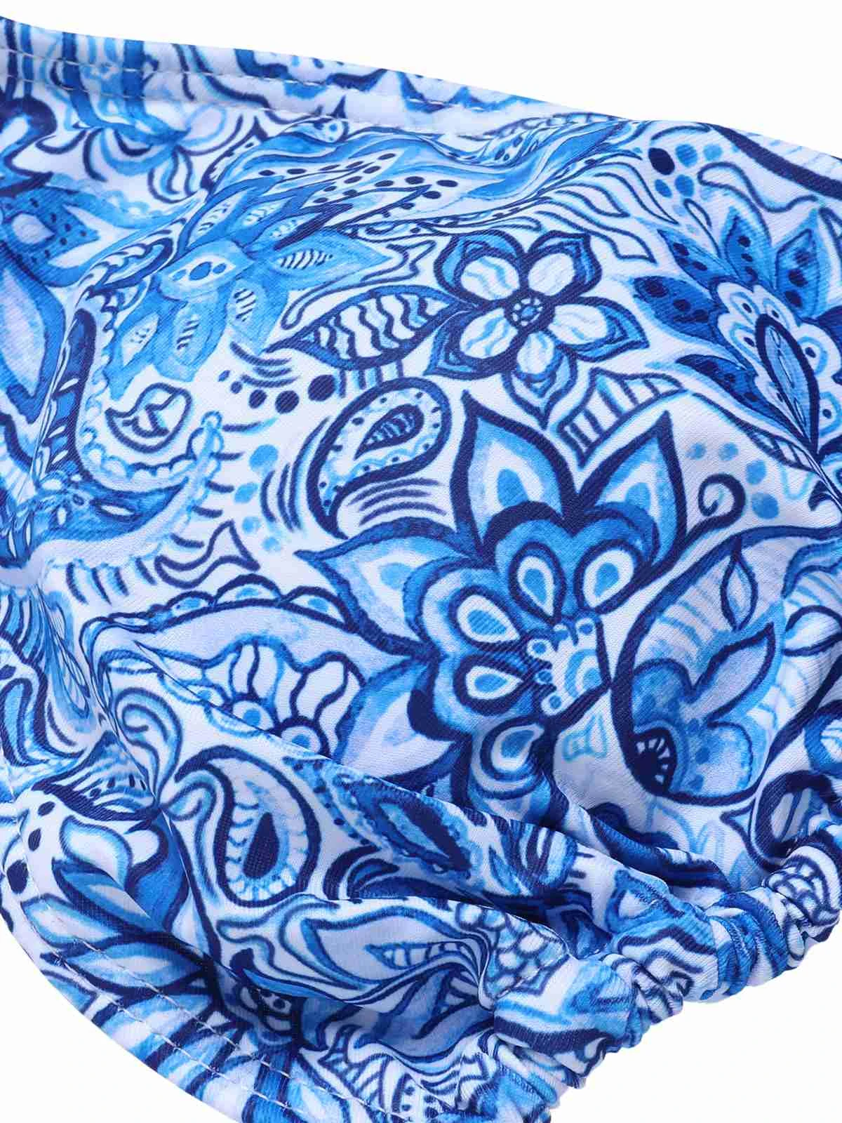 Blue 1950s Paisley Print Ruffle Trim Triangle Bikini Swimsuit - Image 4