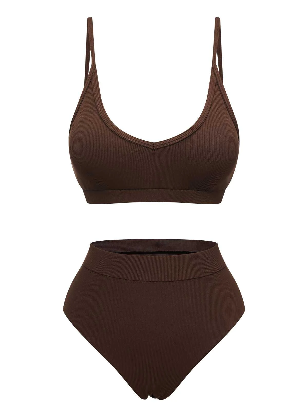 Brown 1950s Spaghetti Strap Solid Swimsuit