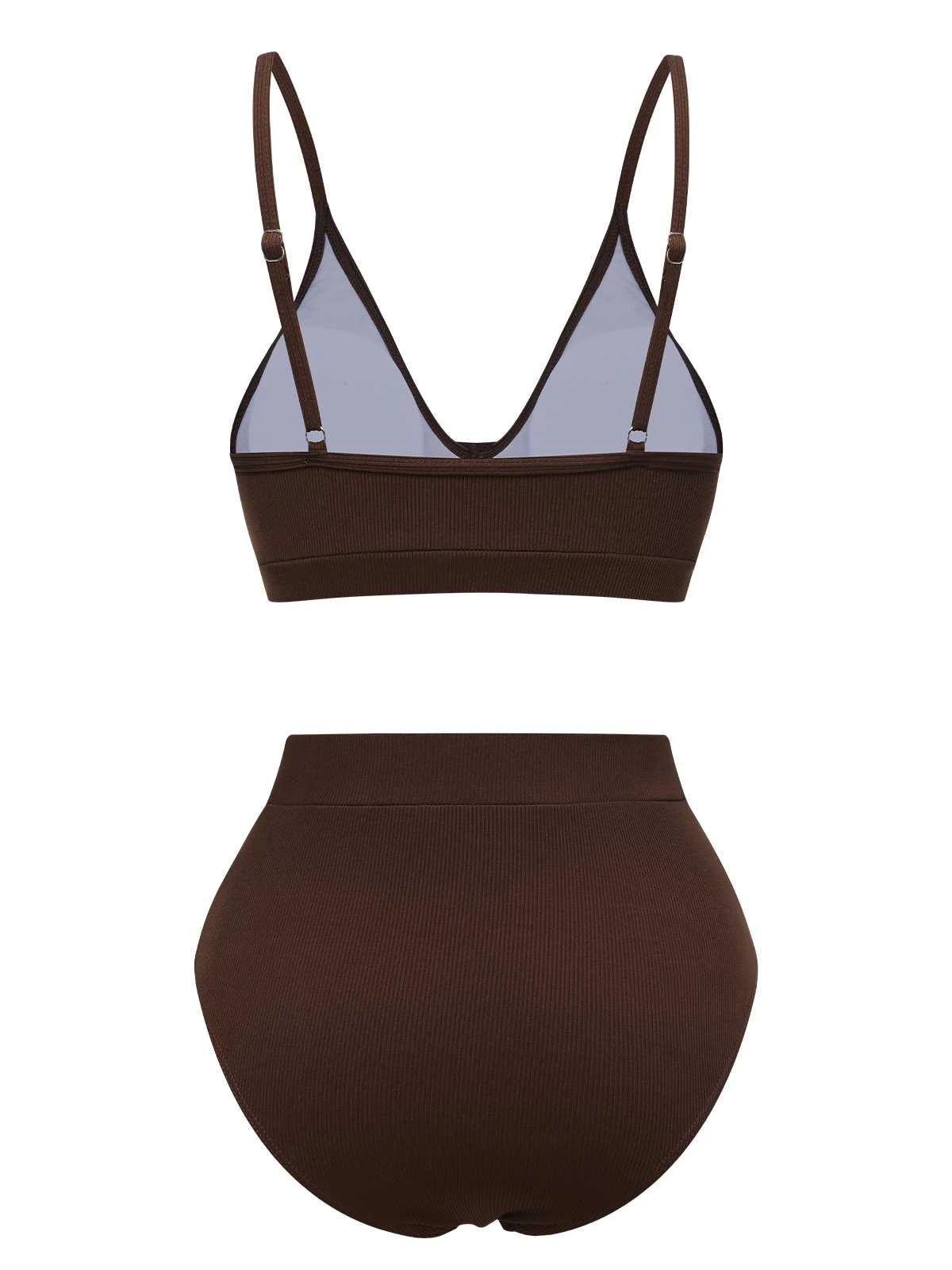 Brown 1950s Spaghetti Strap Solid Swimsuit - Image 3