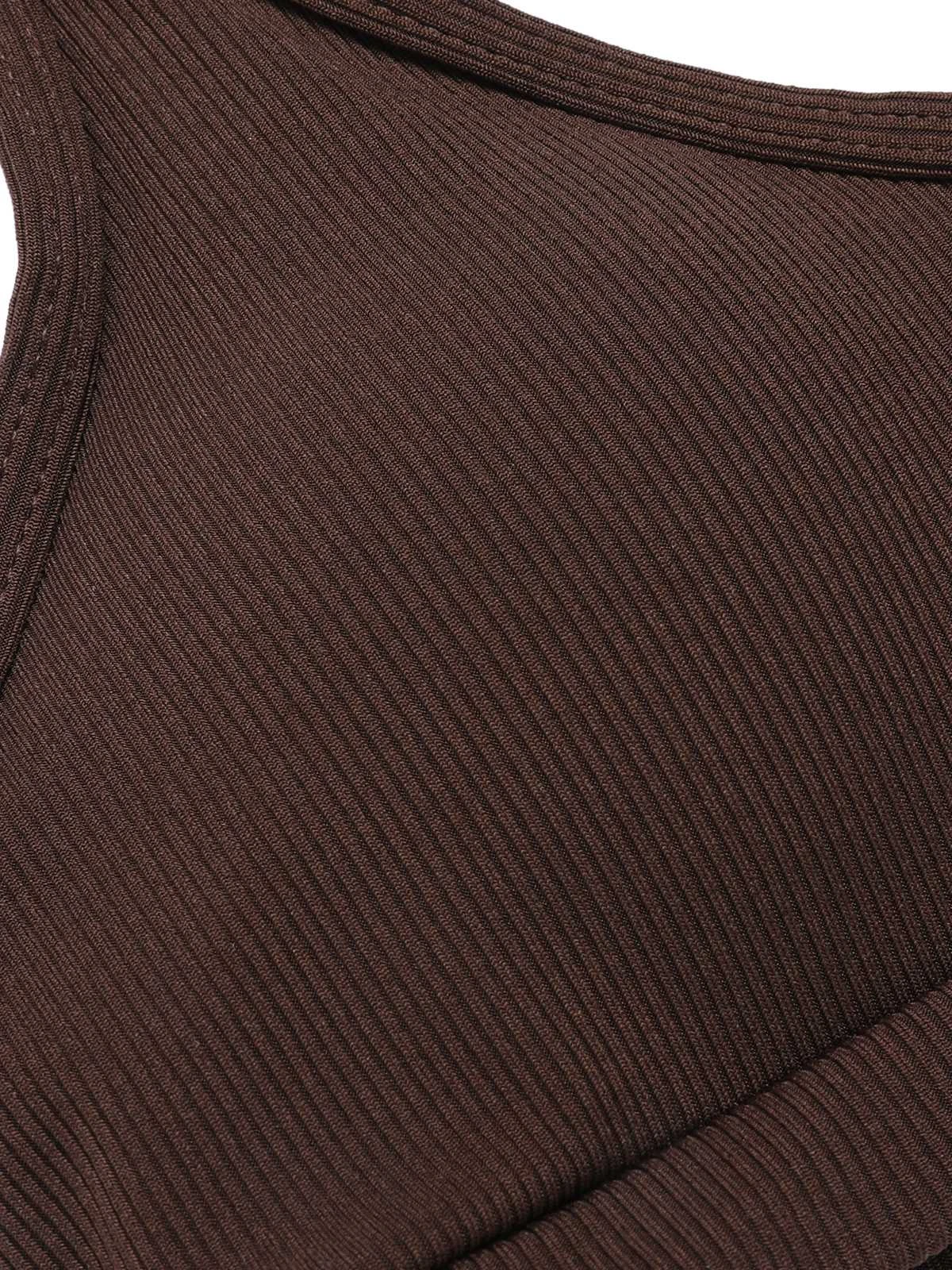 Brown 1950s Spaghetti Strap Solid Swimsuit - Image 4