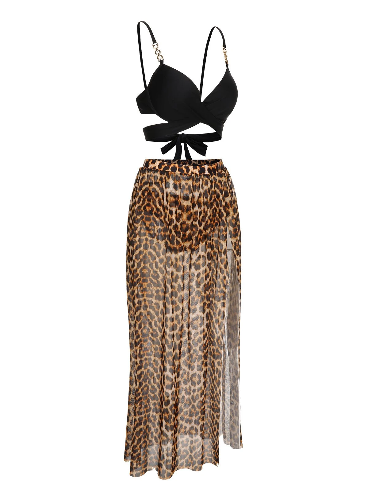 3PCS Black 1950s Leopard Swimsuit & Cover-Up - Image 2