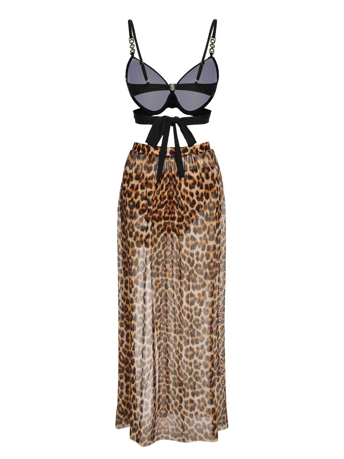 3PCS Black 1950s Leopard Swimsuit & Cover-Up - Image 3