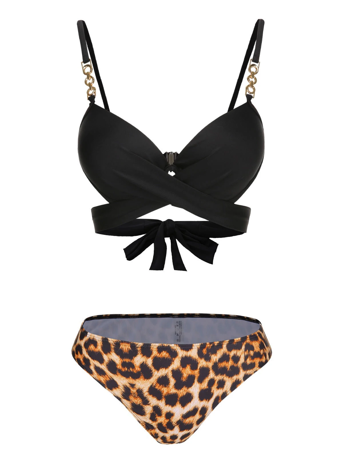 3PCS Black 1950s Leopard Swimsuit & Cover-Up - Image 4