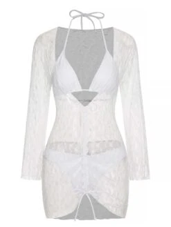 White 1950s Halter Swimsuit & Cover-Up