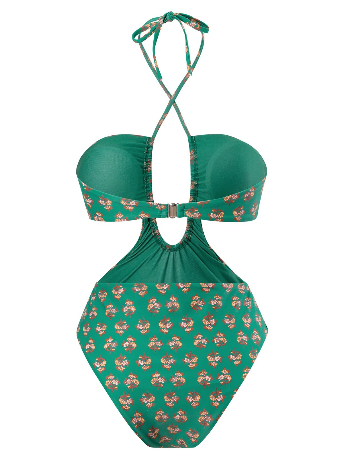 2PCS Green 1940s Flowers One-Piece Swimsuit & Cover-Up - Image 3