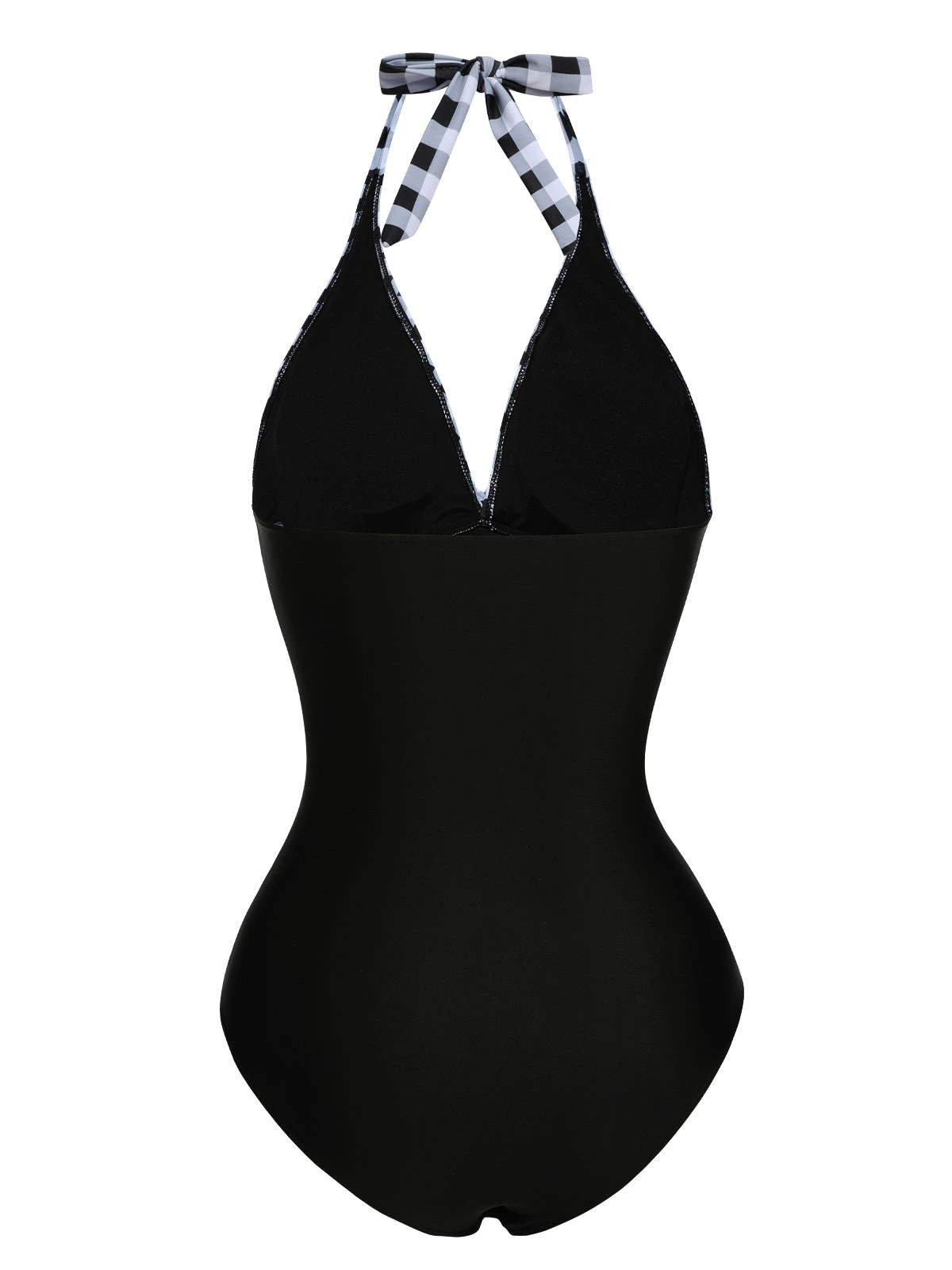 Black 1940s Halter Backless Plaids One-Piece Swimsuit - Image 3