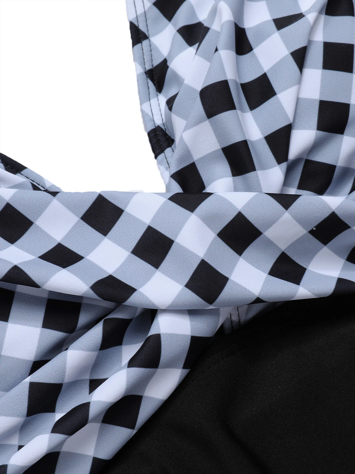 Black 1940s Halter Backless Plaids One-Piece Swimsuit - Image 4