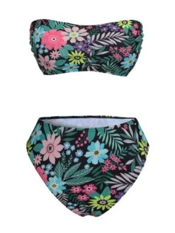 Black 1950s Bandeau Floral Swimsuit