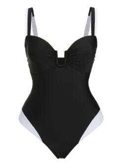 Black 1930s Spaghetti Strap One-Piece Swimsuit