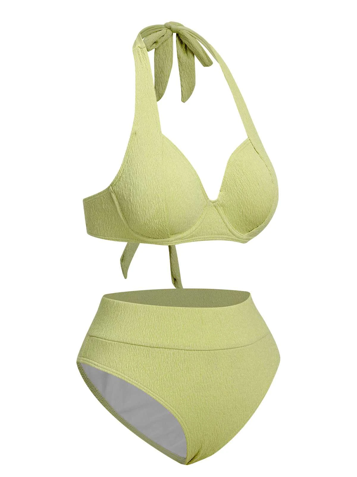 Green 1960s Halter High-Waist Swimsuit - Image 2