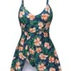 Green 1950s Spaghetti Strap Floral Swimsuit