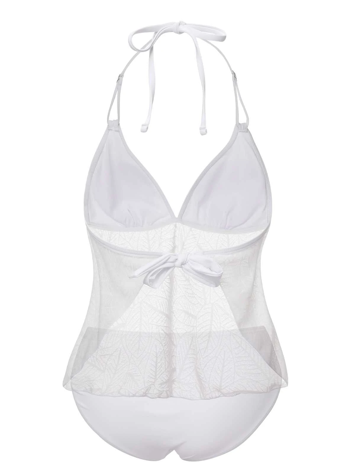 White 1930s Halter Backless Solid Swimsuit - Image 3