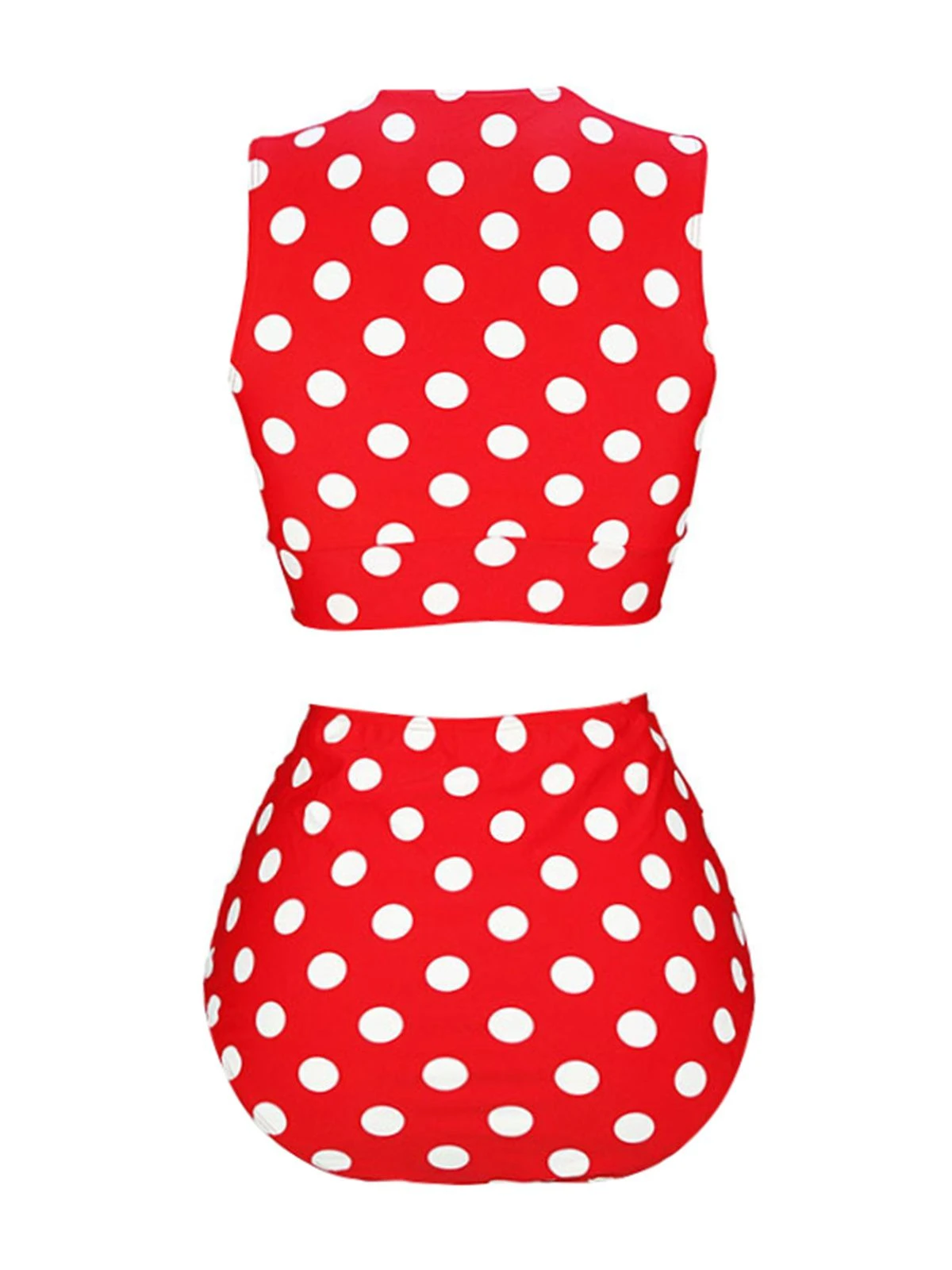 Red 1970s Polka Dots Waist Tie Swimsuit - Image 3
