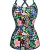1950s Hippie Floral Strap One-Piece Swimsuit