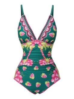 1950s Deep V Grape One-Piece Swimsuit