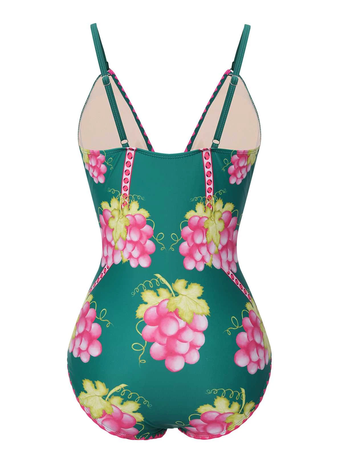 1950s Deep V Grape One-Piece Swimsuit - Image 3