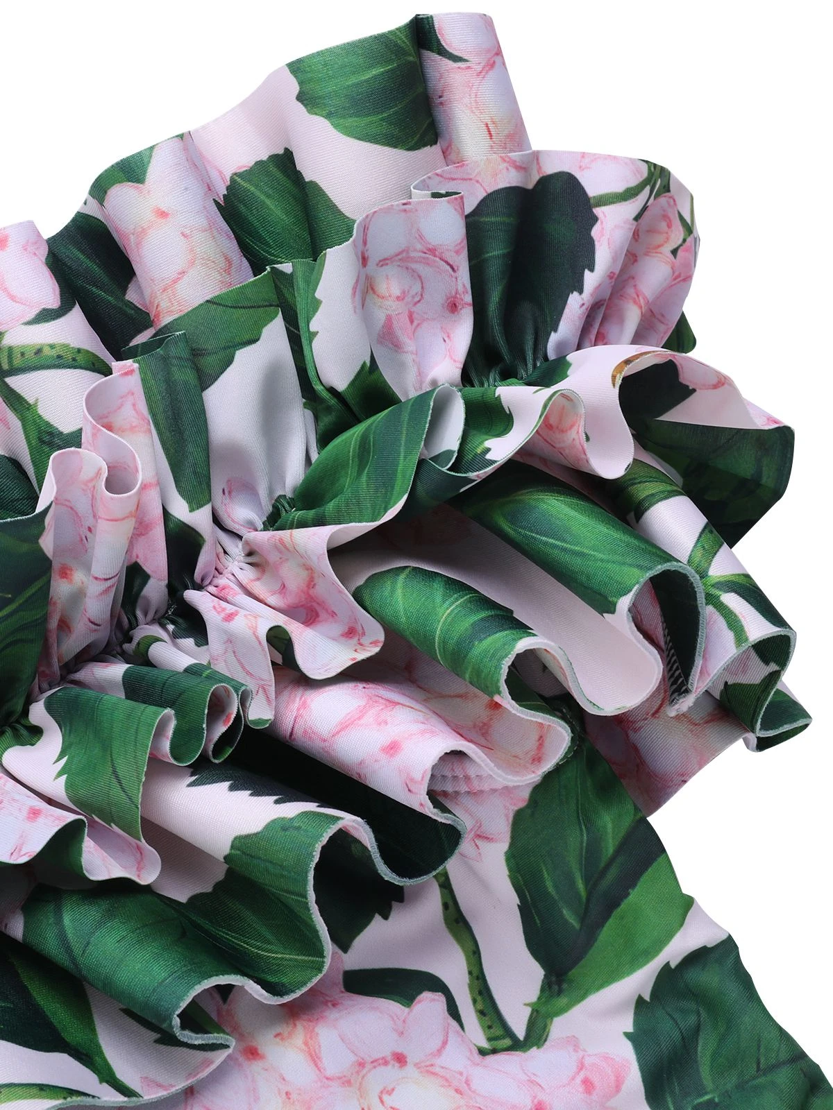 Pink 1950s Cold-Shoulder Floral Ruffle Swimsuit - Image 6