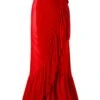 Red 1960s Solid Ruffles Long Cover-Up
