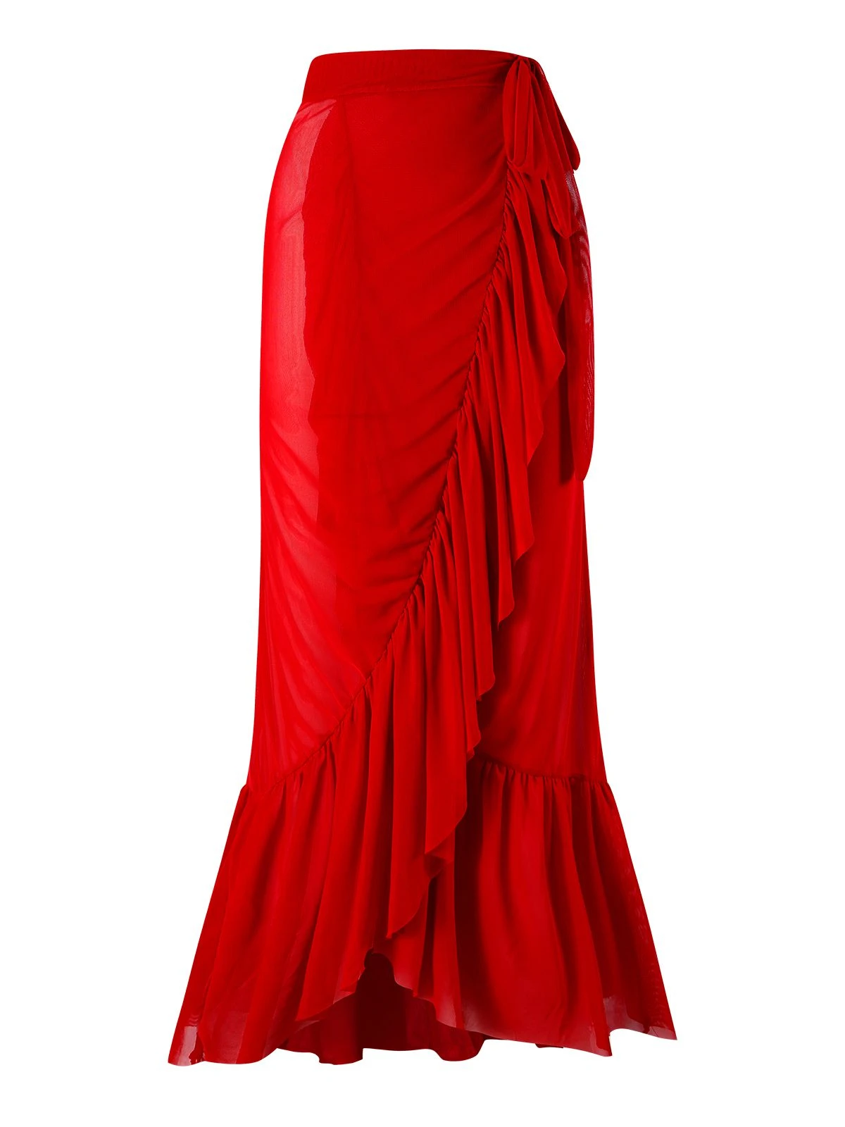 2PCS Red 1960s Solid 3D Flowers Swimsuit & Cover-Up - Image 4