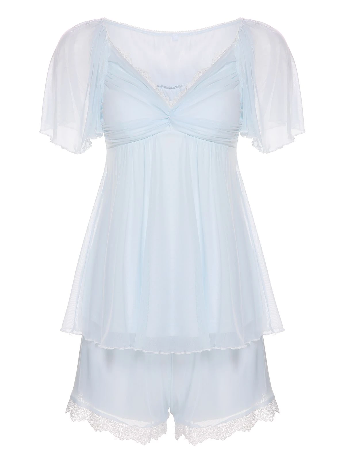 2PCS Light Blue 1940s Knot Lace Sleepwear - Image 2