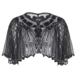 [US Warehouse] Gray 1920s Shawl Beaded Sequin Flapper Cape